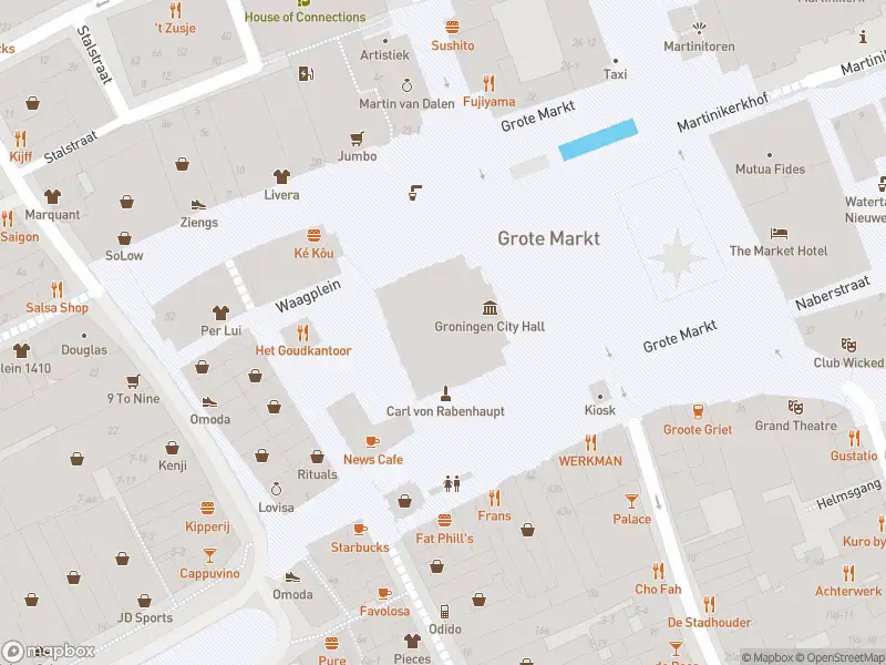 Brandweer met gepaste spoed naar de Grote Markt in Groningen vanwege afgaan rookmelder